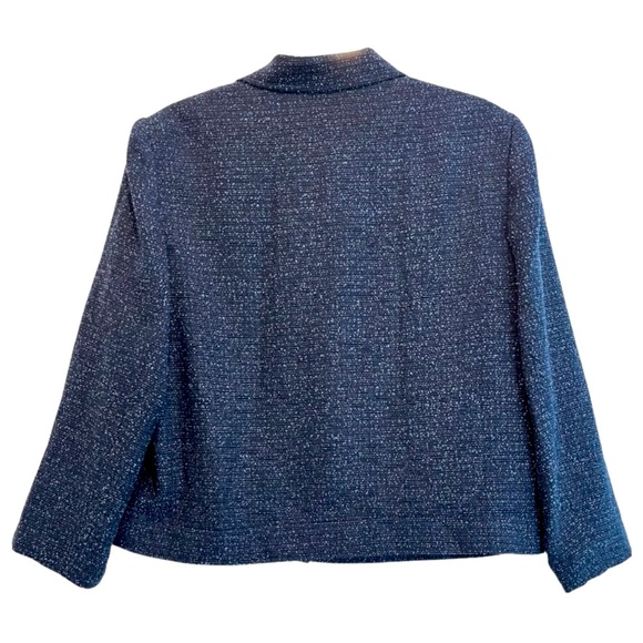 Tweed Bouclé 2 Pc Skirt Blazer Set Professional Suit Blue Gray Black Size 16 - Picture 6 of 16